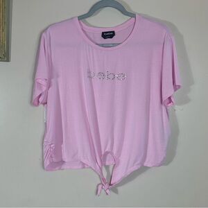 Bebe Pink Short Sleeve Tie-Front Tee